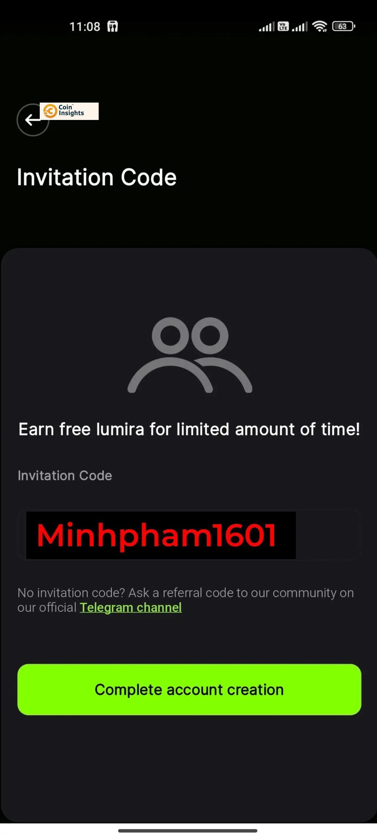 Nhập mã mời Lumira Coin