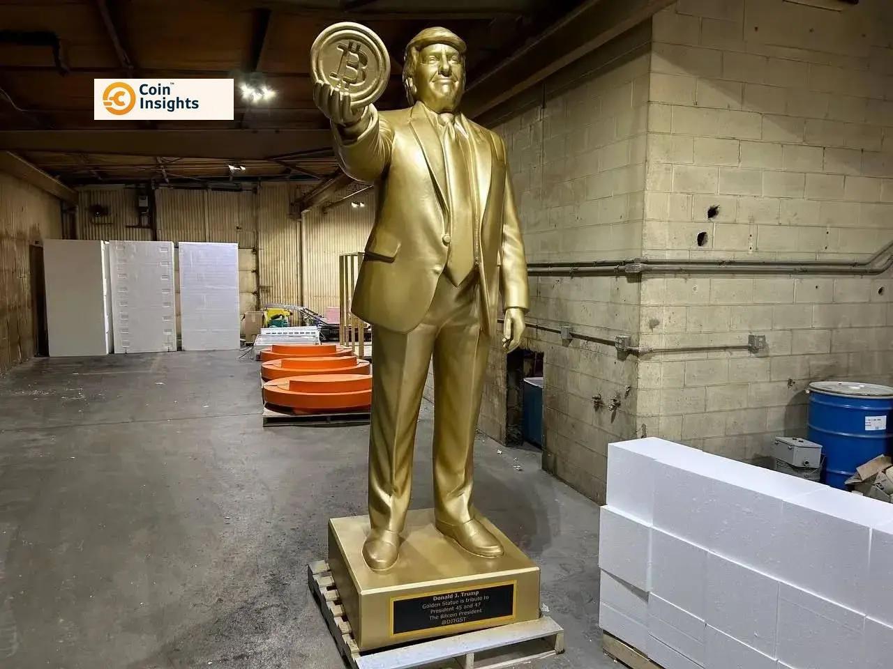 Bức tượng vàng Donald Trump cầm Bitcoin xuất hiện tại Quốc hội Mỹ